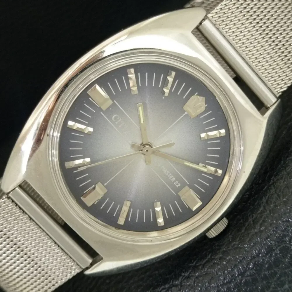 Vintage 1980 Citizen Manual Wound Mens Silver Watch & Black accents